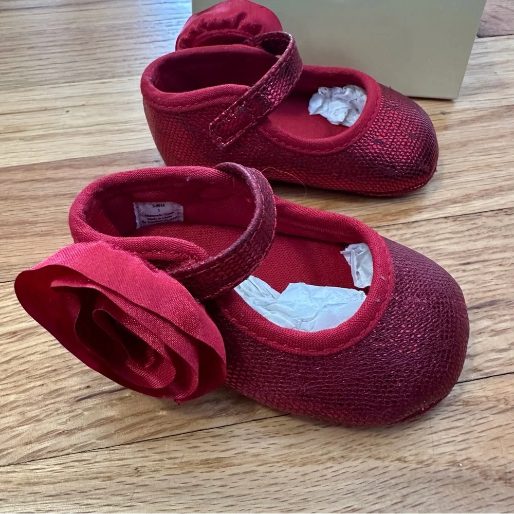 NWT Baby Deer Girls' Red Sparkle Mary Jane Shoes size 1
